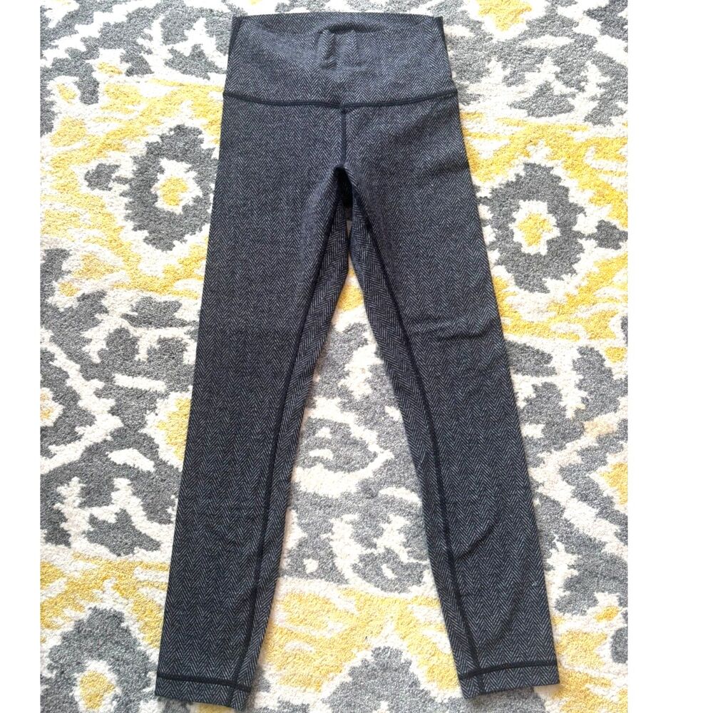 Lululemon Black Gray Herringbone High-Rise Leggings – Full Length Size 4